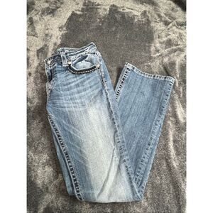 Miss Me Signature Bootcut Jeans Size 31 Embellished Pockets Distressed